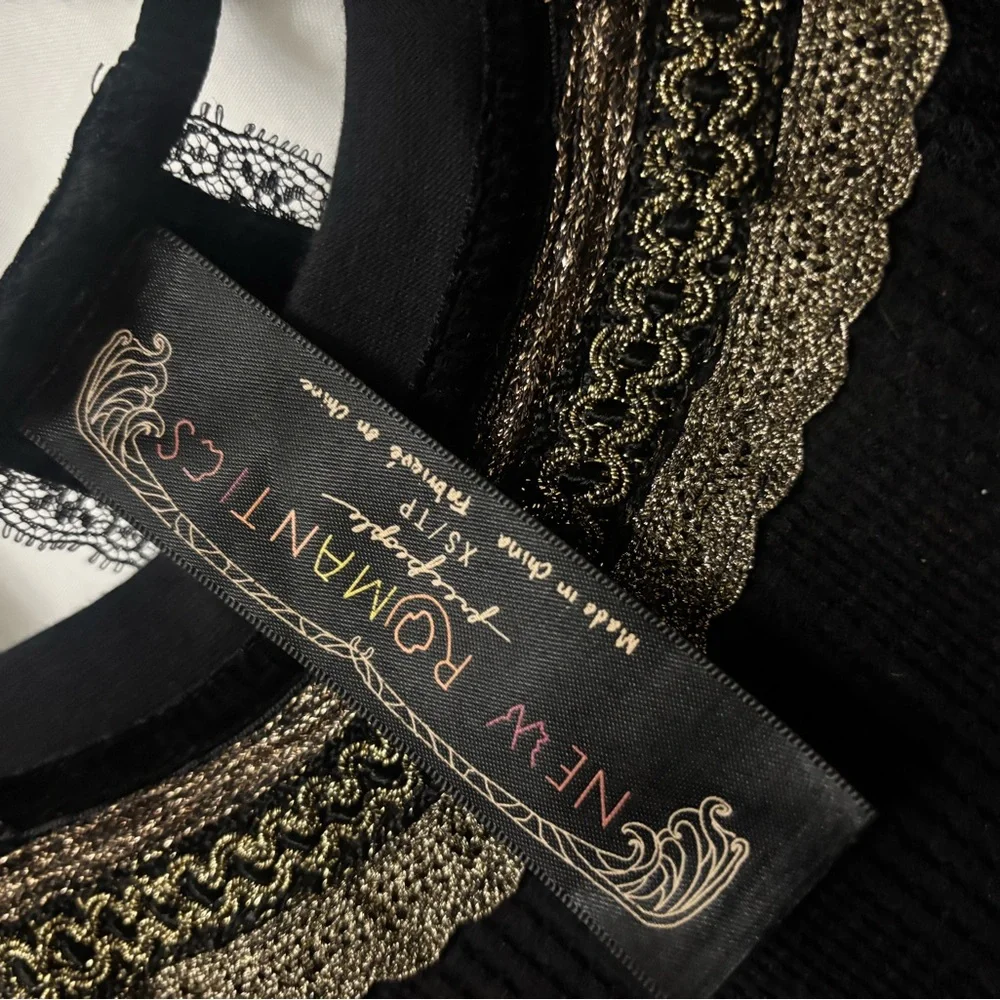 Free People New Romantics Black Blouse with Lace Detail